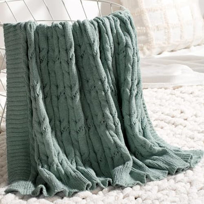 Carriediosa Cable Knit Woven Chenille Throw Blanket 60" x 80" Sage Green - color: Sage Green, size: 60" X 80"