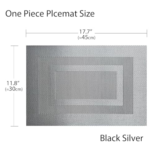 PIGCHCY Placemats - Heat Resistant, Washable Woven Table Mats - Durable Vinyl - Set of 4 (Silver Black) - color: Box: Silver Black, size: 4 Placemats