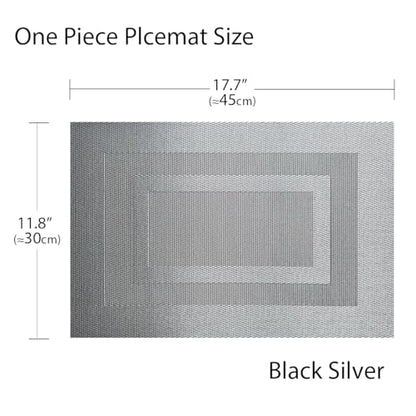 PIGCHCY Placemats - Heat Resistant, Washable Woven Table Mats - Durable Vinyl - Set of 4 (Silver Black) - color: Box: Silver Black, size: 4 Placemats