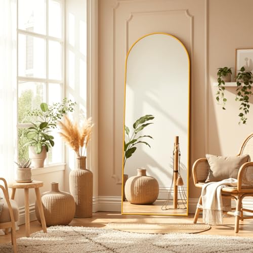 Alpen Arched Full Length Mirror, 64"×21" Large Mirror, Mirrors Full Length for Home Wall Decor, Floor Length Mirrors with Metal Stand for Room Bedroom Décor, Gold - color: Gold, size: 64"L x 21"W