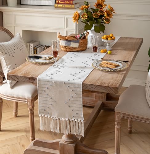 Caflife Grey Beige Cotton Linen Rustic Boho Table Runner 13x48 Inch Long - color: Grey Beige, size: 13x48Inch