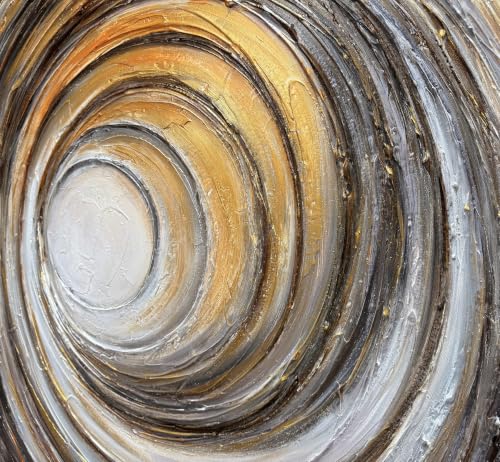 Boiee Art,28x40in Hand-Painted Abstract Vortex Art on Canvas - color: Gold&Light Charcoal&White