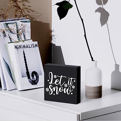 Funny Christmas Wooden Box Sign Plaque Let It Snow Black Wood Box Sign Rustic Art Home Shelf Desk Decor 5 x 5 x 1 Inches - color: Merry Christmas30