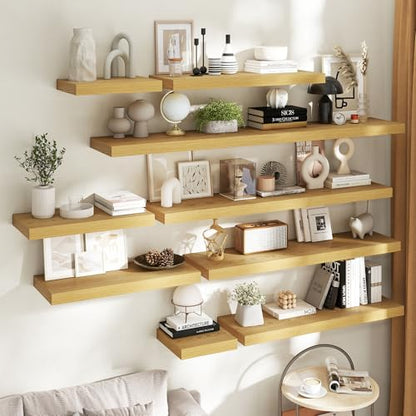 48 Inch Floating Shelves for Wall 2 Pack, 12"D Wood Grain Bathroom Shelves - color: (B.o.) Natural Oak Finish, size: 48"W x 12"D x 1.5"H, 2 Pack