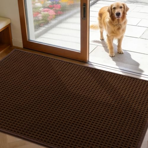 YIHOUSE Indoor Door Mat 35" x 59", Non-Slip Washable Entryway Mat, Dirt Trapper Absorbent Entrance Mat, Low Profile Floor Mat for Front/Back Door, Entryway, Brown - color: Brown, size: 35"x59" (Rectangular)