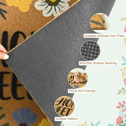Home Sweet Home Floral Front Door Mat Non-Slip Welcome Mat 17x29 in - color: Home Sweet Home