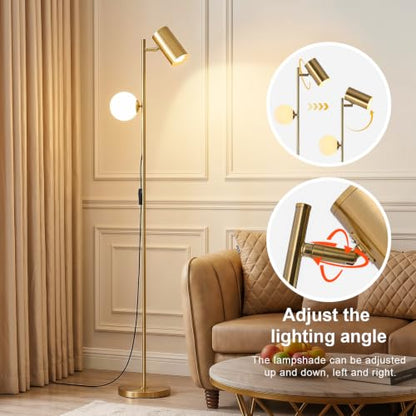 Gold Brass Brushed Floor Lamp, 3-Color Dimmable Bulb, 63" Tall - color: Gold