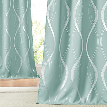 NICETOWN Aqua Blue Foil Print Curtains 90 inch Long for Patio - color: 1 - Aqua Blue, size: 52"W x 90"L (Pack of 2)