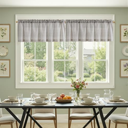 jinchan Linen Boxter Stripe Valances for Window 16 inch,Black,1 Panel - color: Boxter Stripe | Black on Linen, size: 50"W x 16"L (Pack of 1)