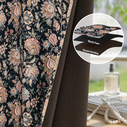 FMFUNCTEX Black Boho Blackout Floral Curtains, 52X90 Inches, 2 Panels - color: Black, size: 52"W x 90"L (Pack of 2)