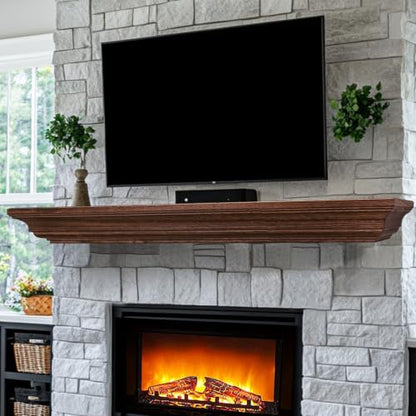 Rustic Fireplace Mantel 84", Solid Wood Floating Shelf, Brown - color: Brown, size: 84"