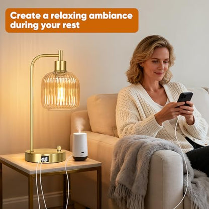 Champagne Glass Table Lamps Set of 2, Dimmable Bedside Lamps for Bedroom - color: Gold&‎Champagne