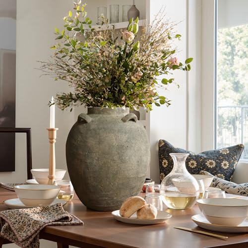 LuxenHome Rustic Ceramic Flower Vase,15 Inch Tall Brown Terracotta Vases - size: Large