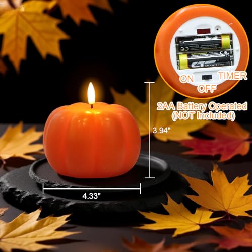 Wondise Fall Decorations Flameless Wax Pumpkin Candles with 6H Timer - color: 1-Orange