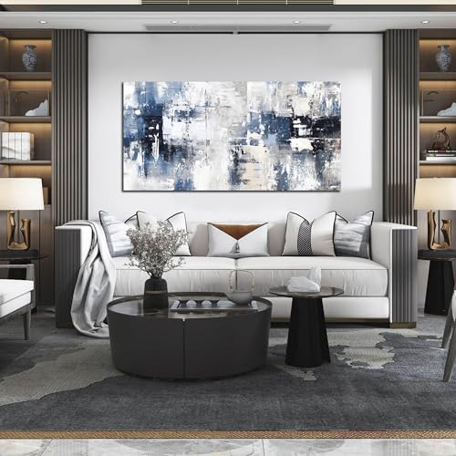 Prepeyssee White and Blue Abstract Canvas Wall Art for Living Room Bedroom Home Office Large Modern Grey Abstract Canvas Prints Picture Ready to Hang Size 24x48 - color: white, size: 24"L x 48"W