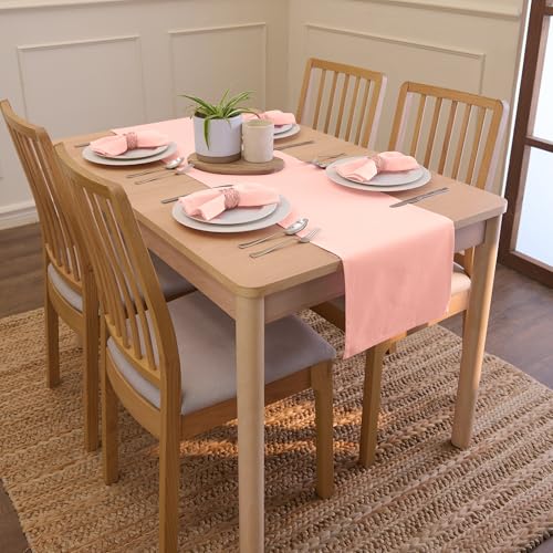 Encasa XO Table Runner, Cotton Canvas Dining Runner 13"x72" - color: Powder Pink, size: 13x72 in