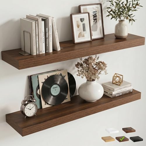 36 Inch Floating Shelves for Wall, 8"D Wood Storage Shelves, Walnut Finish - color: Walnut, size: 36 Inch