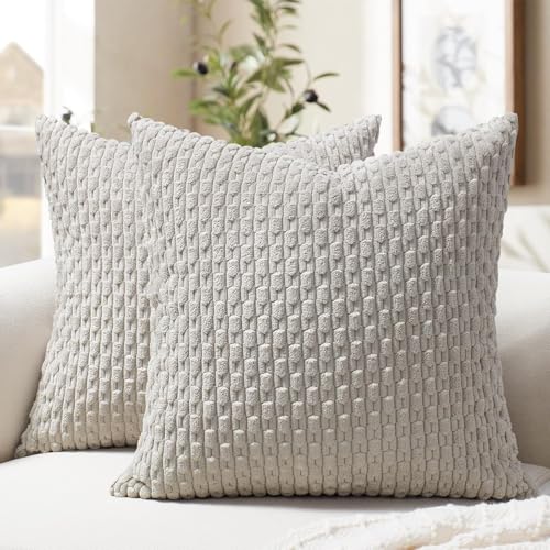 Softalker Corduroy Decorative Throw Pillow Covers 16x16, Set of 2, Grey - color: Lt Grey, size: 16" x 16" (Pack of 2)