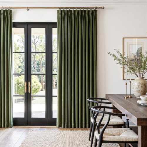 Dark Green Velvet Pinch Pleat Blackout Curtains 90 Inches Long Thermally Insulated Room Darkening Soundproof Drapes with Back Tabs and Hooks for Living Room or Bedroom 2 Panels,40" W x 90" L - color: Mossgreen, size: 40"W x 90"L (Pack of 2)
