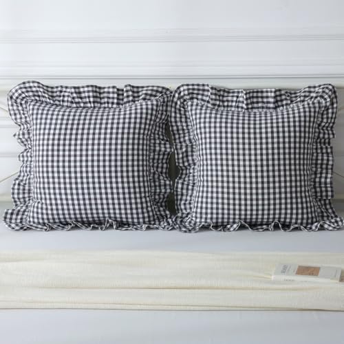 Mywinlle Black/White Gingham Plaid Ruffle Throw Pillow Covers 18"x18" - color: Black/White, size: 18" x 18" (Pack of 2)