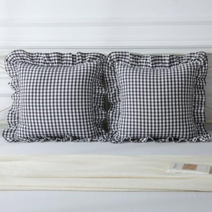 Mywinlle Black/White Gingham Plaid Ruffle Throw Pillow Covers 18"x18" - color: Black/White, size: 18" x 18" (Pack of 2)