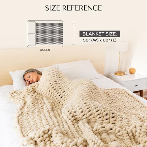 SAMIAH LUXE Chunky Knit Throw Blanket 50x60 in, 6 lb Buttercream Cream - color: Buttercream, size: 50x60in