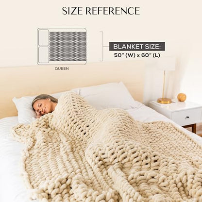 SAMIAH LUXE Chunky Knit Throw Blanket 50x60 in, 6 lb Buttercream Cream - color: Buttercream, size: 50x60in