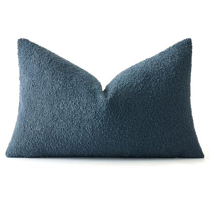 MIULEE Textured Boucle Lumbar Pillow Cover for Bed 12x20 Dark Blue - color: Dark Blue, size: 20" x 12" (Pack of 1)