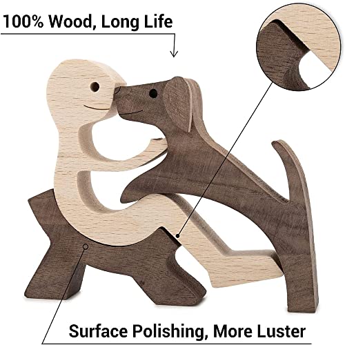 Unique Gift Hand Carved Wooden Man and Dog Statue, Wood Human Dog Figurine Sculpture Home Office Décor, Remember Friendship Between Dog and People (Relaxing Man and Dog) - color: Relaxing Man and Dog