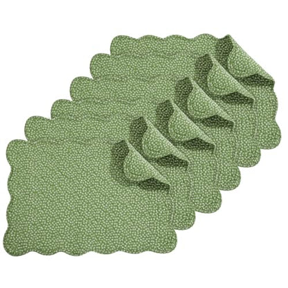 HOMBYS Quilted Placemats Set of 6 Washable-13x18 inches Rectangular Placemats for Kitchen Table-100% Cotton Fabric Rectangular Table Mats, (Green & Withe) - color: Green & Withe