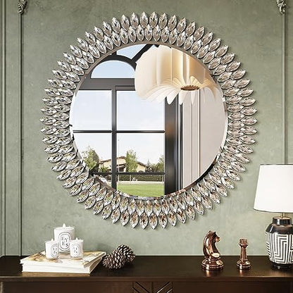 Kelly Miller 32" Jeweled Luxury Round Decorative Wall Mirror - size: 32"L x 32"W