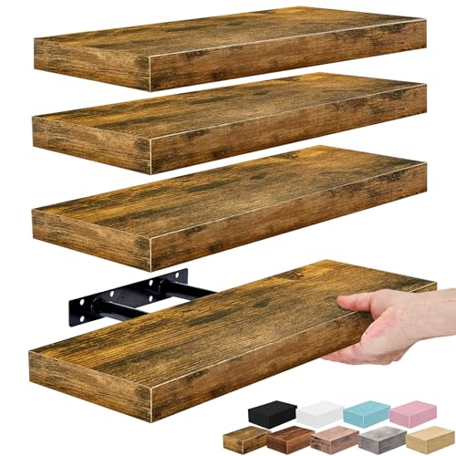 Sorbus 16 Inch Floating Shelves for Wall (4 Pack, Rustic Brown) - color: Rustic Brown, size: 4 Pack
