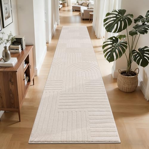 SHACOS Soft Cozy Fluffy Arch Pattern High-Low Pile Runner Rugs 2x10 Beige - color: Beige, size: 2'x10'