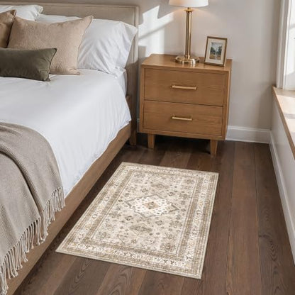 cotiled 2x3 Area Rug for Living Room, Washable, Traditional, Beige - color: Beige, size: 2' x 3' (Rectangular)