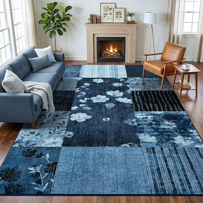 6'x9' Blue Patchwork Geometric Area Rug - color: Blue, size: 6' x 9' (Rectangular)