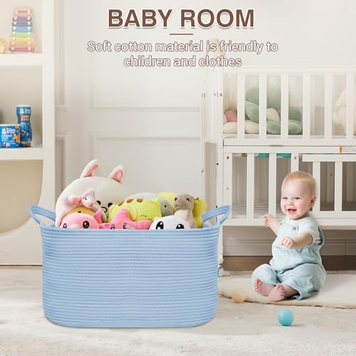YOUDENOVA Large Blanket Basket, Rectangle Cotton Rope Storage Baske - color: Light Blue