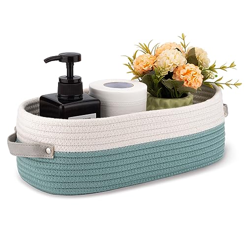 Cotton Rope Woven Toilet Paper Baskets for Organizing Decorative for Boho Decor Small Storage Gift 13"x5.9"x4" Mint Green - color: Mint green