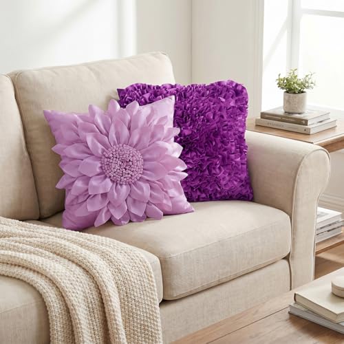 Dark Purple Accent Ruffle Decorative Throw Pillow Covers for Bed Sofa Couch - color: Purple