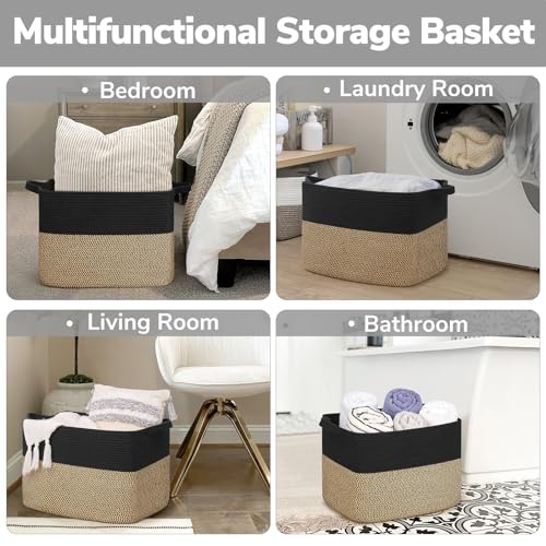 Goodpick 50L Large Woven Storage Basket, 18" x 14" x 12", Black Jute - color: Black, size: 18"L x 14"W x 12"H