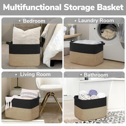 Goodpick 50L Large Woven Storage Basket, 18" x 14" x 12", Black Jute - color: Black, size: 18"L x 14"W x 12"H