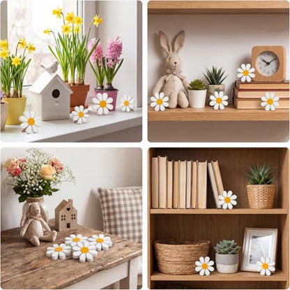 Amyhill 24 Pcs Daisy Table Centerpieces Decoration Wooden Small Rustic Daisy White Yellow Wood Flower Signs for Vase Bowls Filler Tiered Tray Table Farmhouse Home Kitchen Decor