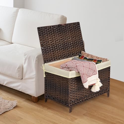 Wicker Storage Basket with Lid, 160L Shelf Basket with Removable Liner Bag - color: Brown, size: 160L