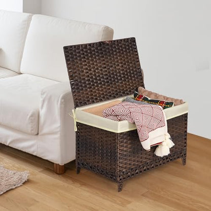 Wicker Storage Basket with Lid, 160L Shelf Basket with Removable Liner Bag - color: Brown, size: 160L