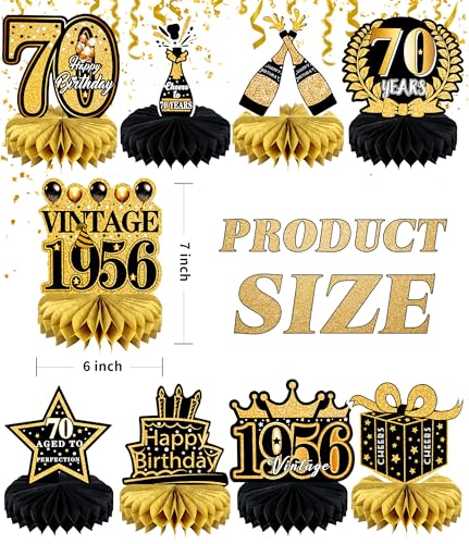 9 Pcs 70th Birthday Decoration for Men Women Table Honeycomb Seventy Decor - color: 70th-black and Gold