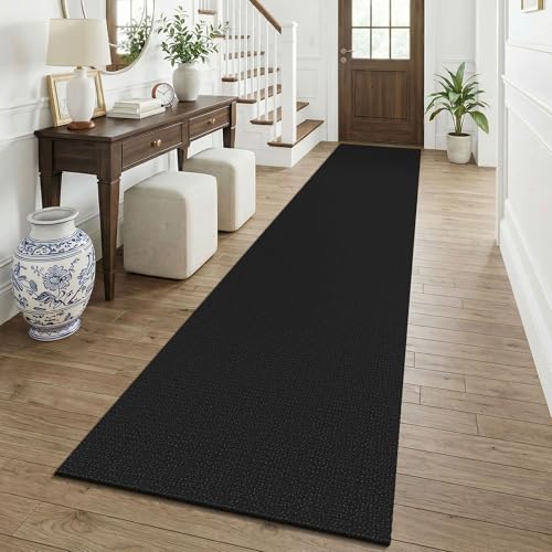 KOZYFLY Black 2.5'x12' Runners Rugs for Hallway, Long Washable Runner Rug, Woven Non Slip Kitchen Runner, Braided Entryway Rug, Floor Carpet for Entry, Aisle, Hall, Black/Dark Grey - color: Black/Dark Grey, size: 2'6" x 12' (Rectangular)