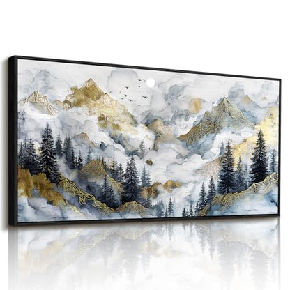 crmotu Mountain Large Wall Art, Pine Tree Landscape Canvas Prints 20"x40" - color: Gold Mountain, size: 40"L x 20"W