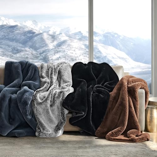 EverGrace Faux Chinchilla Fur Throw Blanket, 50"x60", Black Noir Mink - color: Black Noir Mink, size: 50"x60"