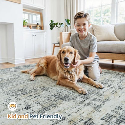5x7 Washable Area Rug for Living Room Bedroom: Non-Slip Modern Black Gray - color: Black Gray/Gold, size: 5' x 7' (Rectangular)