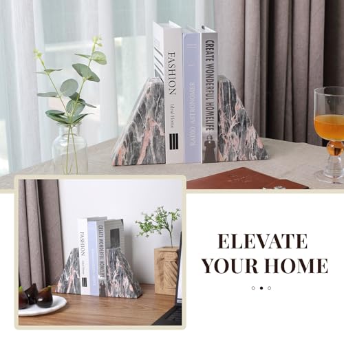 Koville Marble Bookends for Shelves, Large Bookends for Heavy Books, Natural Stone Book Stopper for Books CD Movies, Aesthetic Decorative Book Ends (Grey&Pink) - color: Grey&pink