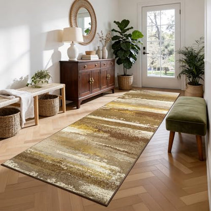 2x6 Runner Rug for Hallway Kitchen: Modern Abstract Throw Rugs - color: Brown, size: 2' x 6' (Runner)